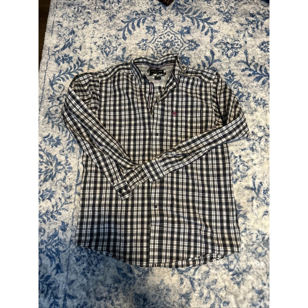 Ariat Shirt Mens Medium Blue Plaid Pro Series Long Sleeve Rodeo